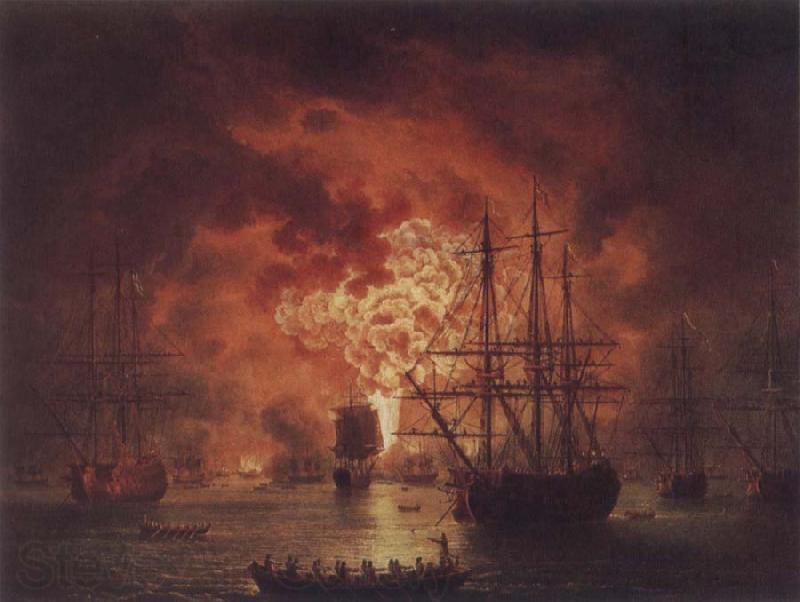 Jakob Philipp Hackert The Destruction of the Turkish Fleet in Chesme Harbour Norge oil painting art